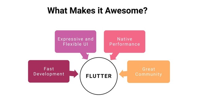 FLUTTER
Fast
Development
Expressive and
Flexible UI
Native
Performance
Great
Community
What Makes it Awesome?
