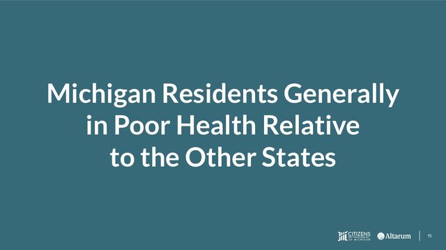 15
Michigan Residents Generally
in Poor Health Relative
to the Other States
