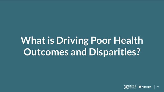 18
What is Driving Poor Health
Outcomes and Disparities?
