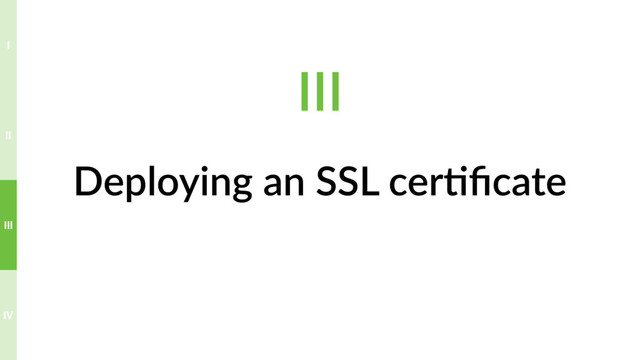 Deploying an SSL cer>ﬁcate
IV
III
II
I
III
