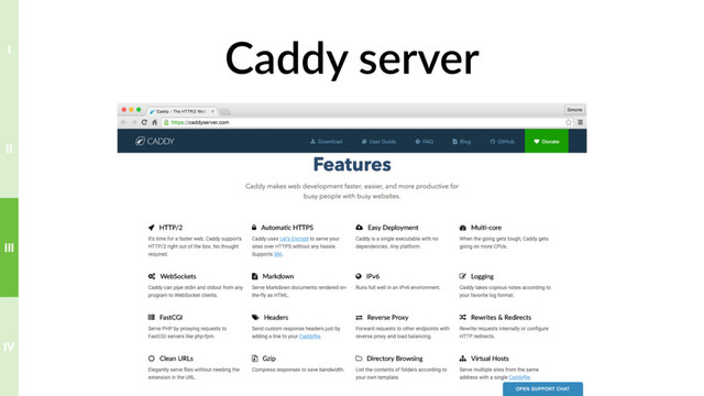Caddy server
IV
III
II
I
