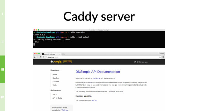 Caddy server
IV
III
II
I
