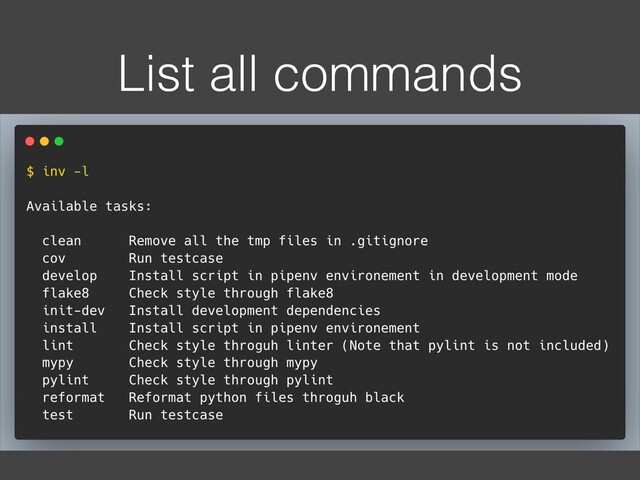 List all commands
