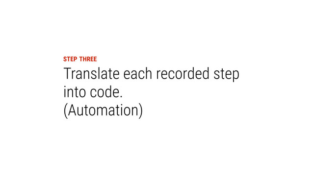 STEP THREE
Translate each recorded step
into code.
(Automation)
