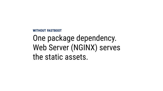 WITHOUT FASTBOOT
One package dependency.
Web Server (NGINX) serves
the static assets.
