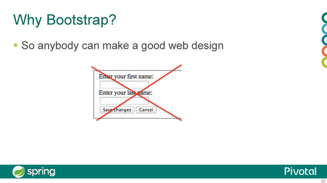 22
Why Bootstrap?
  So anybody can make a good web design
