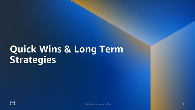 DEVELOPER WEEK 2022 – LOG4SHELL – LESSONS LEARNED
© 2022, Amazon Web Services, Inc. or its affiliates.
© 2022, Amazon Web Services, Inc. or its affiliates.
Quick Wins & Long Term
Strategies
34
