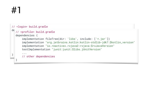 #1
//  build.gradle
dependencies {
implementation fileTree(dir: 'libs', include: ['*.jar'])
implementation "org.jetbrains.kotlin:kotlin-stdlib-jdk7:$kotlin_version"
implementation "io.reactivex.rxjava2:rxjava:$rxJavaVersion"
testImplementation "junit:junit:$libs.jUnitVersion"
...
// other dependencies
}
//  build.gradle
dependencies {
implementation fileTree(dir: 'libs', include: ['*.jar'])
implementation "org.jetbrains.kotlin:kotlin-stdlib-jdk7:$kotlin_version"
implementation "io.reactivex.rxjava2:rxjava:$rxJavaVersion"
testImplementation "junit:junit:$libs.jUnitVersion"
...
// other dependencies
}
