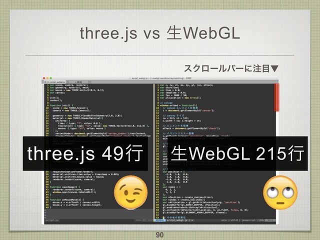 three.js vs ੜWebGL
εΫϩʔϧόʔʹ஫໨˝
90
three.js 49ߦ ੜWebGL 215ߦ
