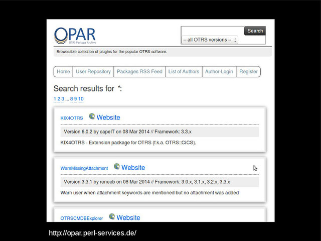 Screenshots OPAR
http://opar.perl-services.de/
