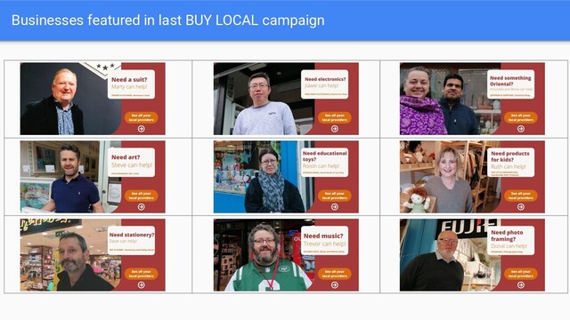 Businesses featured in last BUY LOCAL campaign
