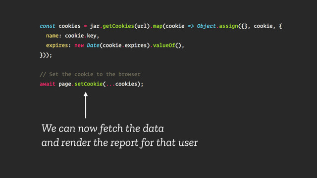 We can now fetch the data
and render the report for that user
