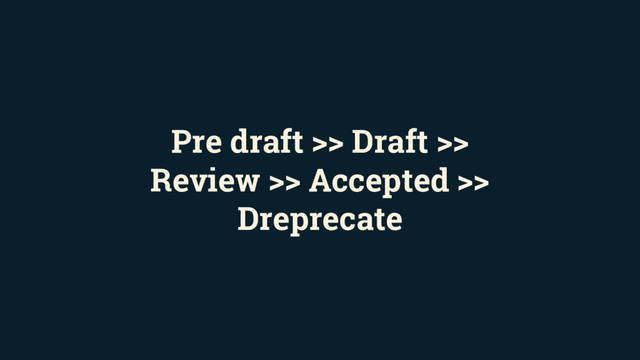 Pre draft >> Draft >>
Review >> Accepted >>
Dreprecate
