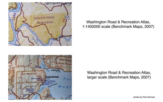 Washington Road & Recreation Atlas,
1:1400000 scale (Benchmark Maps, 2007)
Washington Road & Recreation Atlas,
larger scale (Benchmark Maps, 2007)
photos by Paul Norman
