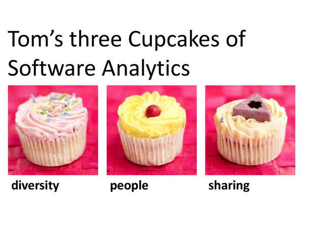 © Microsoft Corporation
Tom’s three Cupcakes of
Software Analytics
diversity people sharing
