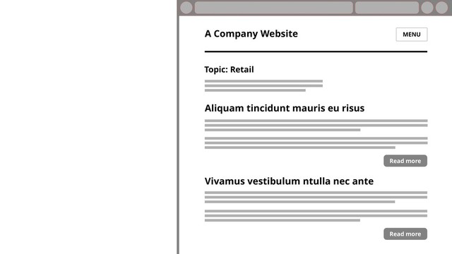 MENU
A Company Website
Topic: Retail
Aliquam tincidunt mauris eu risus
Read more
Vivamus vestibulum ntulla nec ante
Read more

