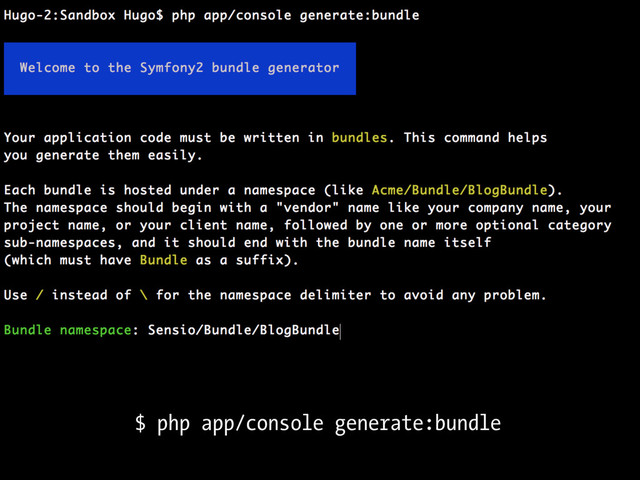 $ php app/console generate:bundle
