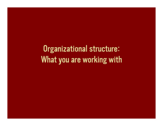 Organizational structure:
What you are working with
