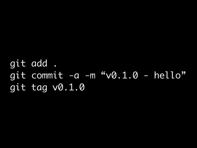 git add .
git commit -a -m “v0.1.0 - hello”
git tag v0.1.0
