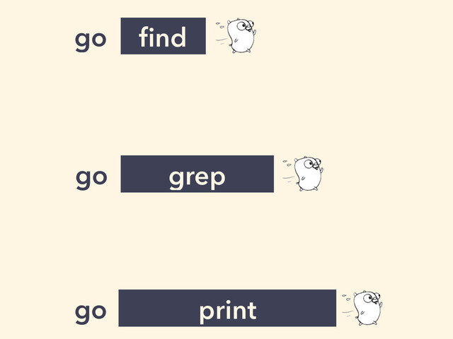 ﬁnd
grep
print
go
go
go
