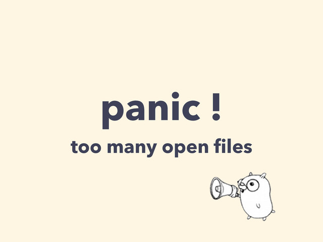 panic !
too many open ﬁles
