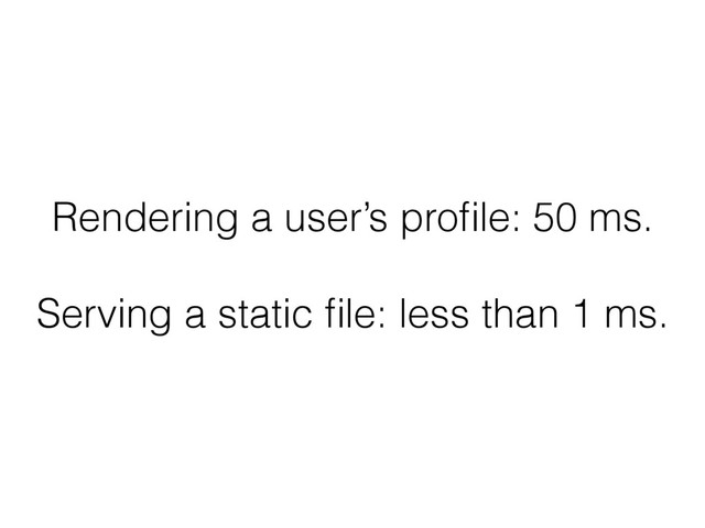 Rendering a user’s proﬁle: 50 ms.
Serving a static ﬁle: less than 1 ms.
