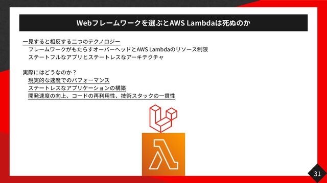Web AWS Lambda
一見 二
　
AWS Lambda
　
　
　
　 用 一
31

