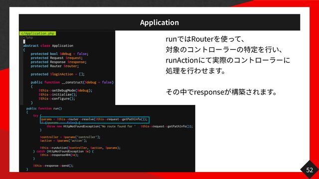 Application
52
run Router
行
runAction
行
response
