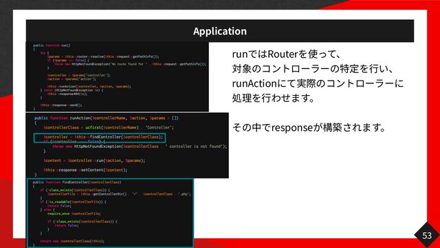 Application
53
run Router
行
runAction
行
response
