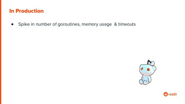 ● Spike in number of goroutines, memory usage & timeouts
In Production
