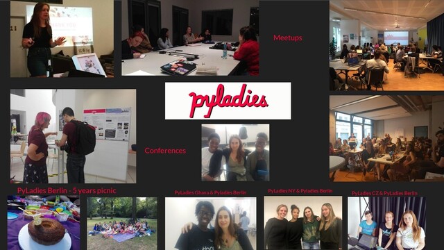 PyLadies Berlin - 5 years picnic PyLadies NY & Pyladies Berlin
PyLadies CZ & PyLadies Berlin
Conferences
PyLadies Ghana & Pyladies Berlin
Meetups
