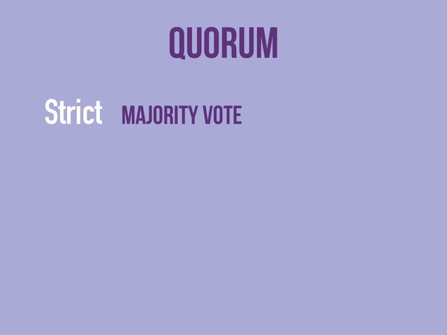 Quorum
Strict majority vote
