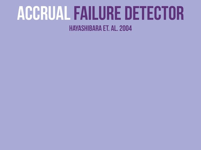 Accrual Failure detector
Hayashibara et. al. 2004
