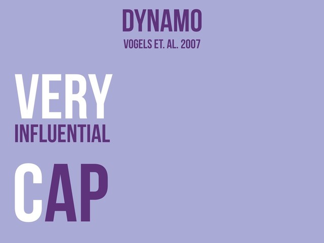 Dynamo
VerY
influential
CAP
Vogels et. al. 2007

