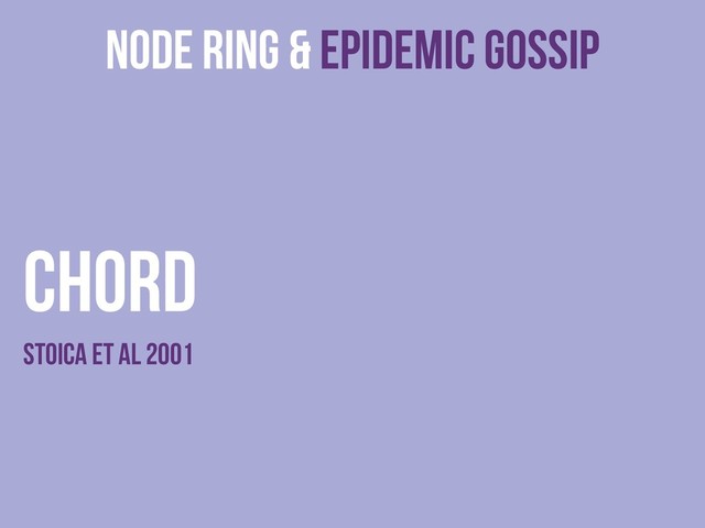 Node ring & Epidemic Gossip
CHORD
Stoica et al 2001

