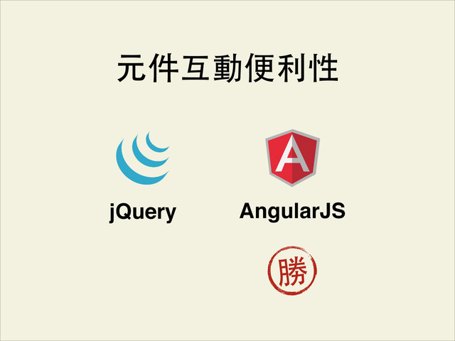 jQuery AngularJS
勝
元件互動便利性
