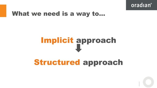 What we need is a way to…
Implicit approach
Structured approach
