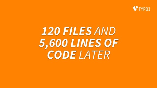 120 FILES AND
5,600 LINES OF
CODE LATER
