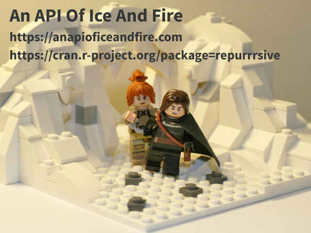 An API Of Ice And Fire
https://anapioficeandfire.com
https://cran.r-project.org/package=repurrrsive
