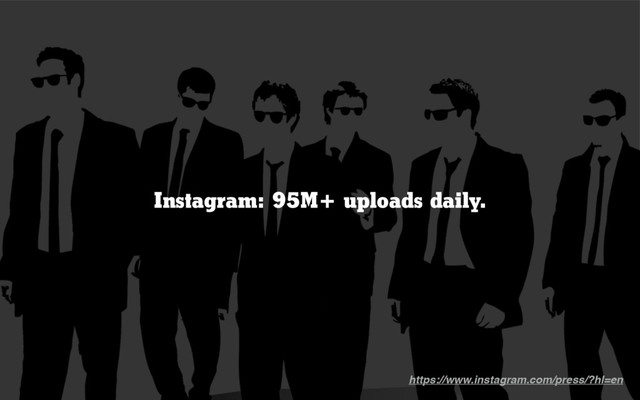 Instagram: 95M+ uploads daily.
https://www.instagram.com/press/?hl=en
