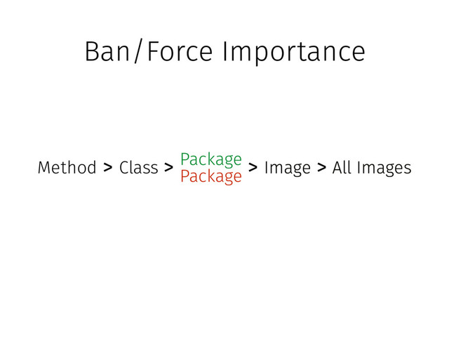 All Images
Image All Images
All Images
Image
Image
Class
Method > > > >
Package
Package
Ban/Force Importance
