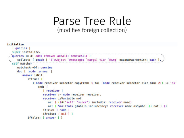 Parse Tree Rule
(modi!es foreign collection)
