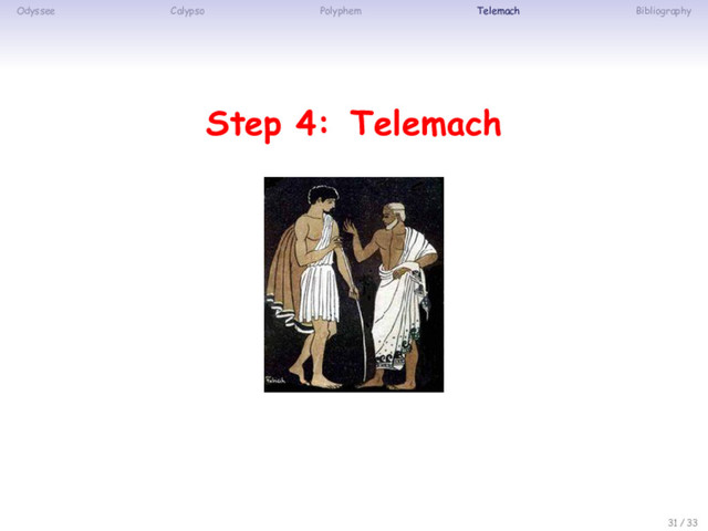 Odyssee Calypso Polyphem Telemach Bibliography
Step 4: Telemach
31 / 33
