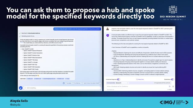 Aleyda Solis
@aleyda
You can ask them to propose a hub and spoke
model for the specified keywords directly too
