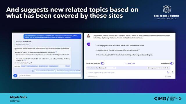 Aleyda Solis
@aleyda
And suggests new related topics based on
what has been covered by these sites

