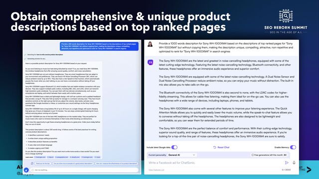 Aleyda Solis
@aleyda
Obtain comprehensive & unique product
descriptions based on top ranked pages
