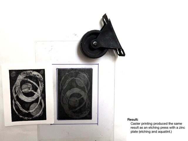 Result:
Caster printing produced the same
result as an etching press with a zinc
plate (etching and aquatint.)

