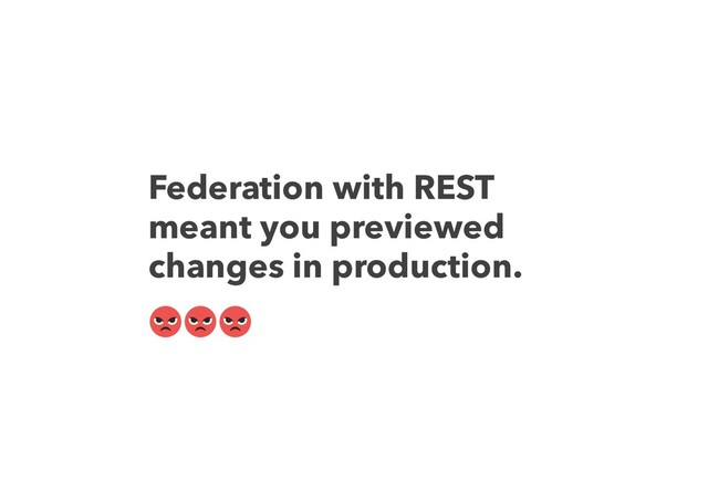 Federation with REST
meant you previewed
changes in production.
