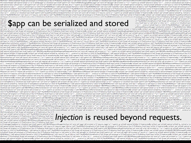 "QQMJDBUJPODBOCFTFSJBMJ[FE
$app can be serialized and stored
Injection is reused beyond requests.

