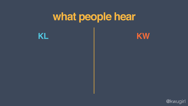 @kwugirl
what people hear
KW
KL
